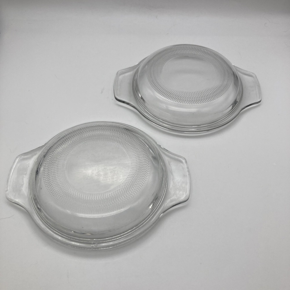 Vintage Pair Of Anchor Hocking Mini Clear Casserole Lids with Tabs